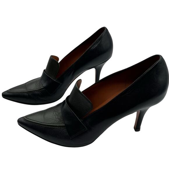 Celine Paris Womens 38.5 US 8 Leather Slip On Heels Green Blue Pointed Toe Italy - Picture 1 of 14